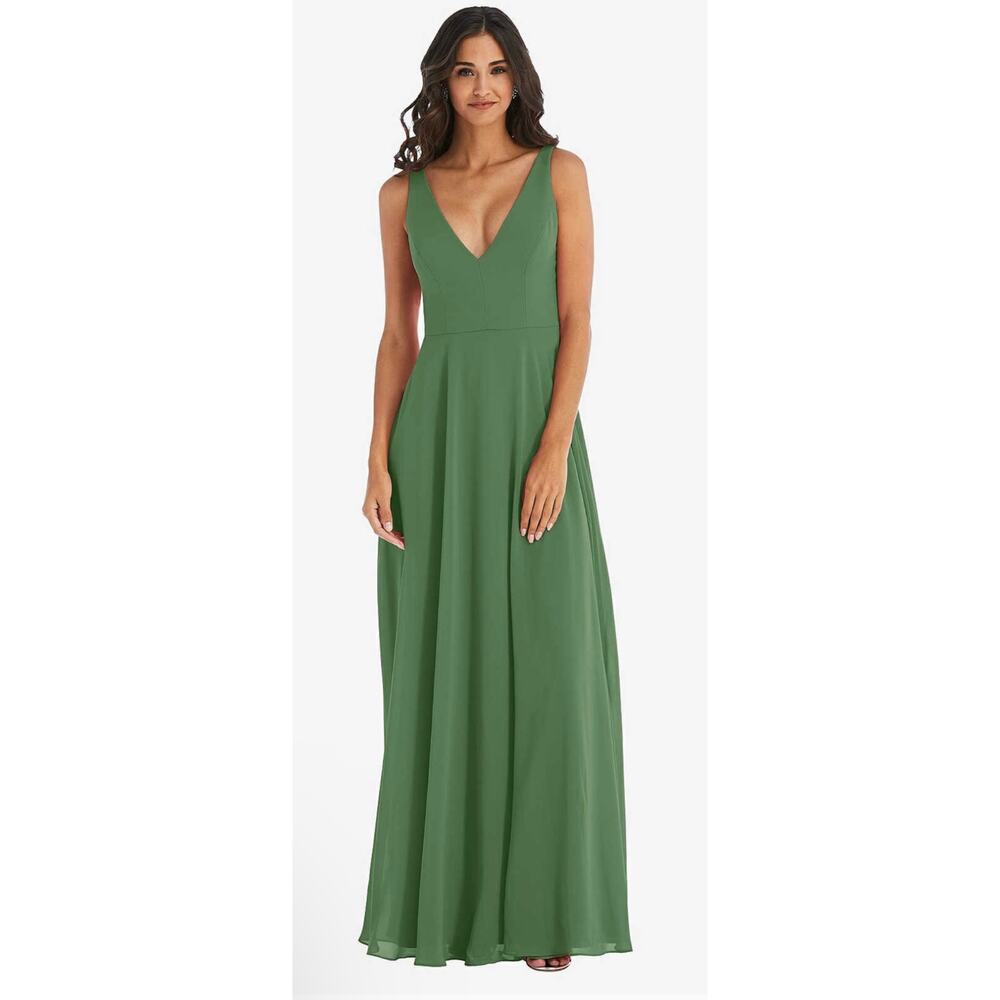 NWT! After Six 1549 Deep V Chiffon Maxi Dress Vineyard Green 6